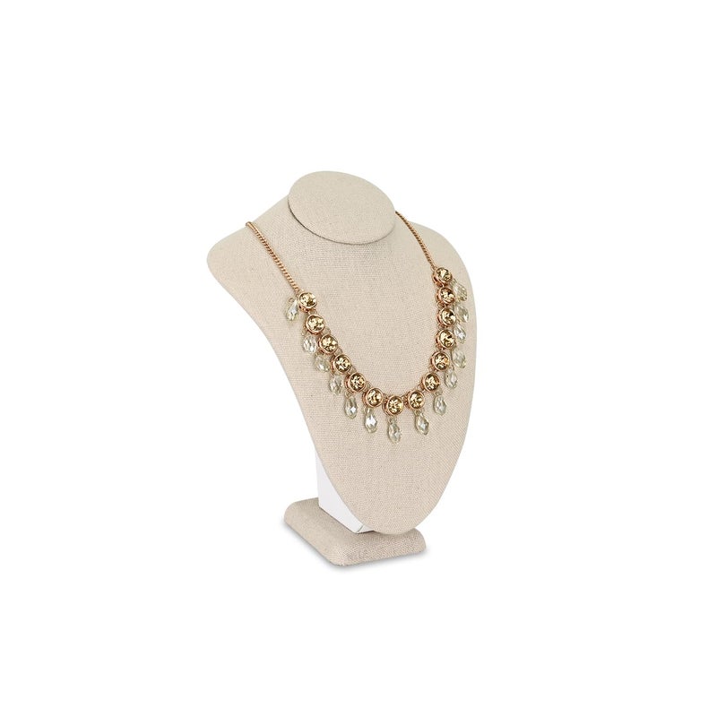 MOOCA Small Linen Covered Wood Jewelry Display Necklace Chain Jewelry Bust Display Holder Stand, Necklaces Mannequin, 7 1/4 in Height, Tan Linen - Image 1